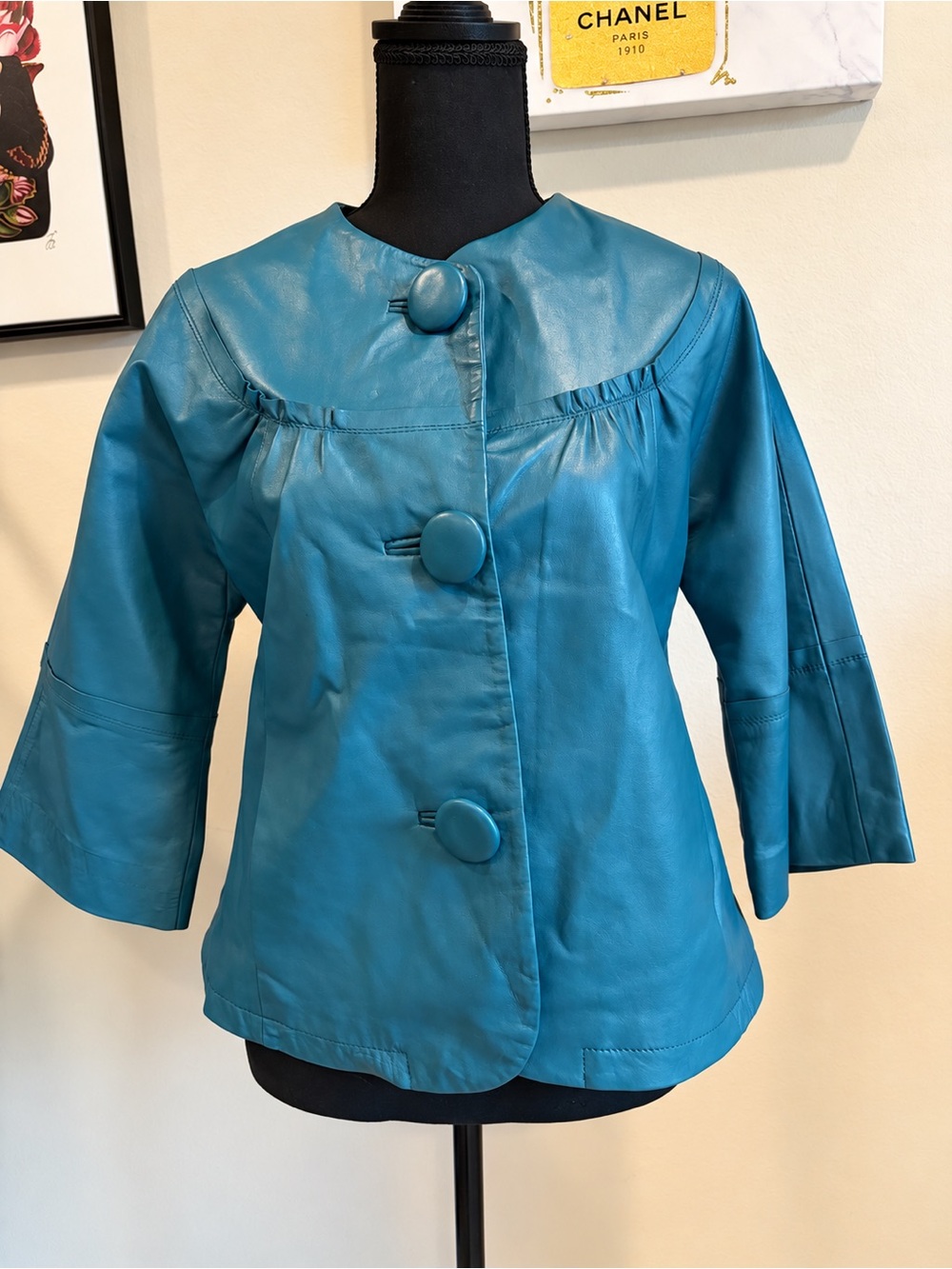 Neiman Marcus Exclusive Teal 100% Lamb Leather Jacket S
